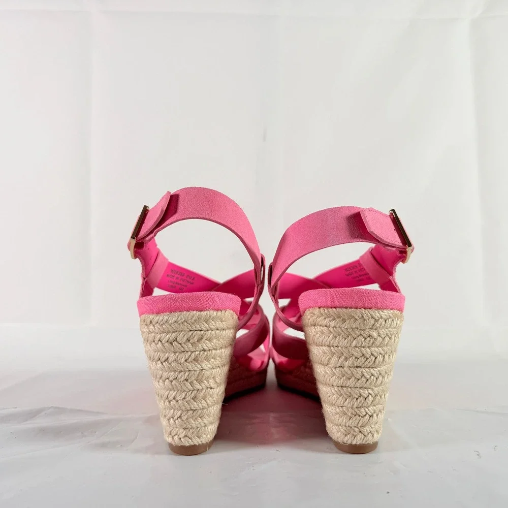 Cole Haan Crystal Wedge Sandal 70 Light Fuschia Pink Strappy Espadrille Size 8.5
